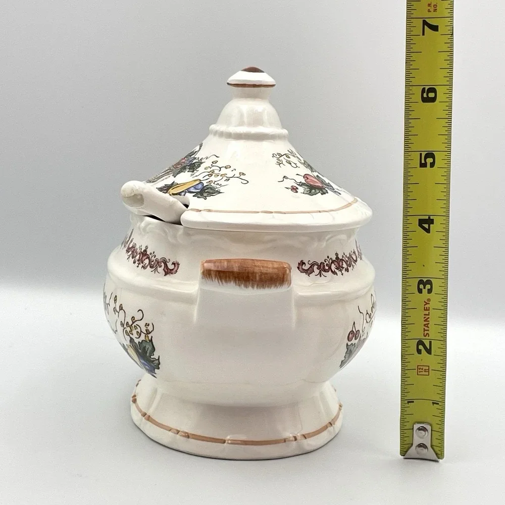 Vintage 1980s Japan Fruit Basket Covered Soup Tureen with‎ Ladle Harvest Ceramic